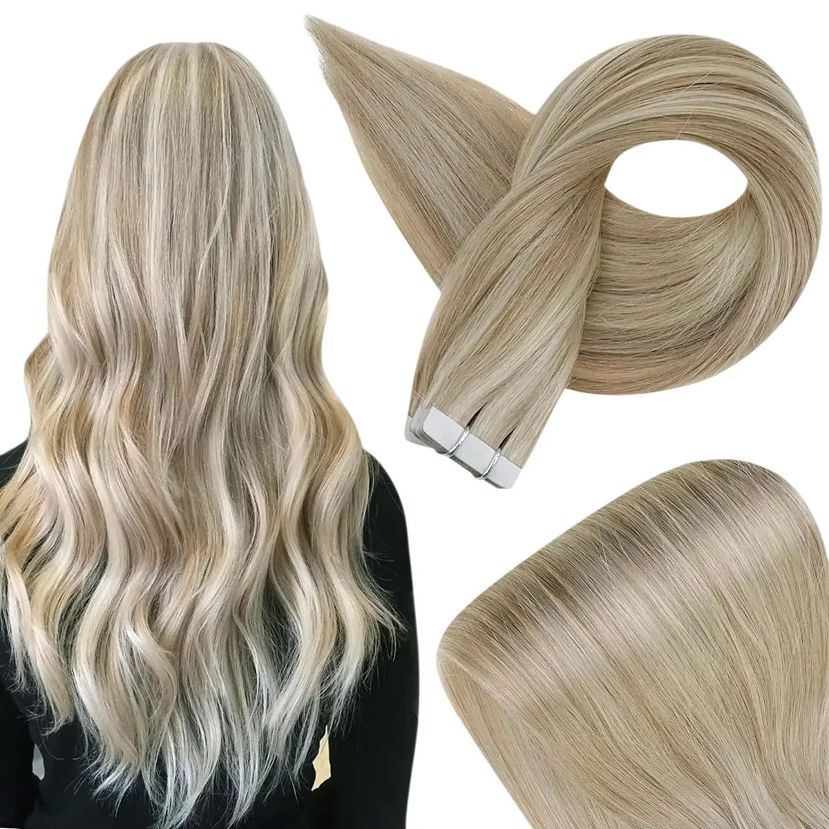 Invisible Tape in Wig, Hair Wigs Extensions Real Remy Hair Extensions and Accessories for Women Ash Blond mixed Platinum Blond Straight Wig Hairpieces