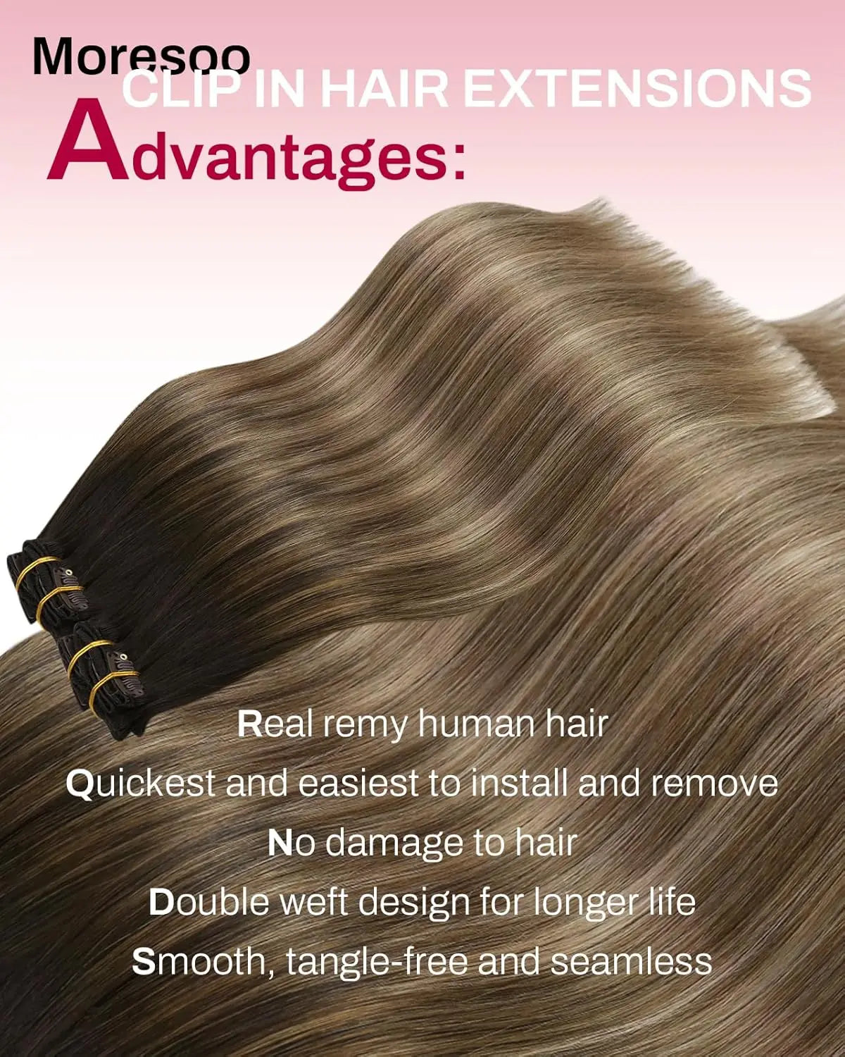 [Hot Sale] Moresoo Clip in Wigs Hair Extensions Real Natural Hair Remy Straight Wig Set 5&7 Pcs Brazilian Clip in Human Hair Extensions and Accessories