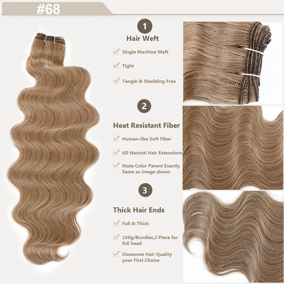 30Inches 200Grams Wig Magicae Rainbow Brown Brazilian Body Wave Bundles Colored Blond 27/613 Natural High Temperature Synthetic Hair Style Wigs