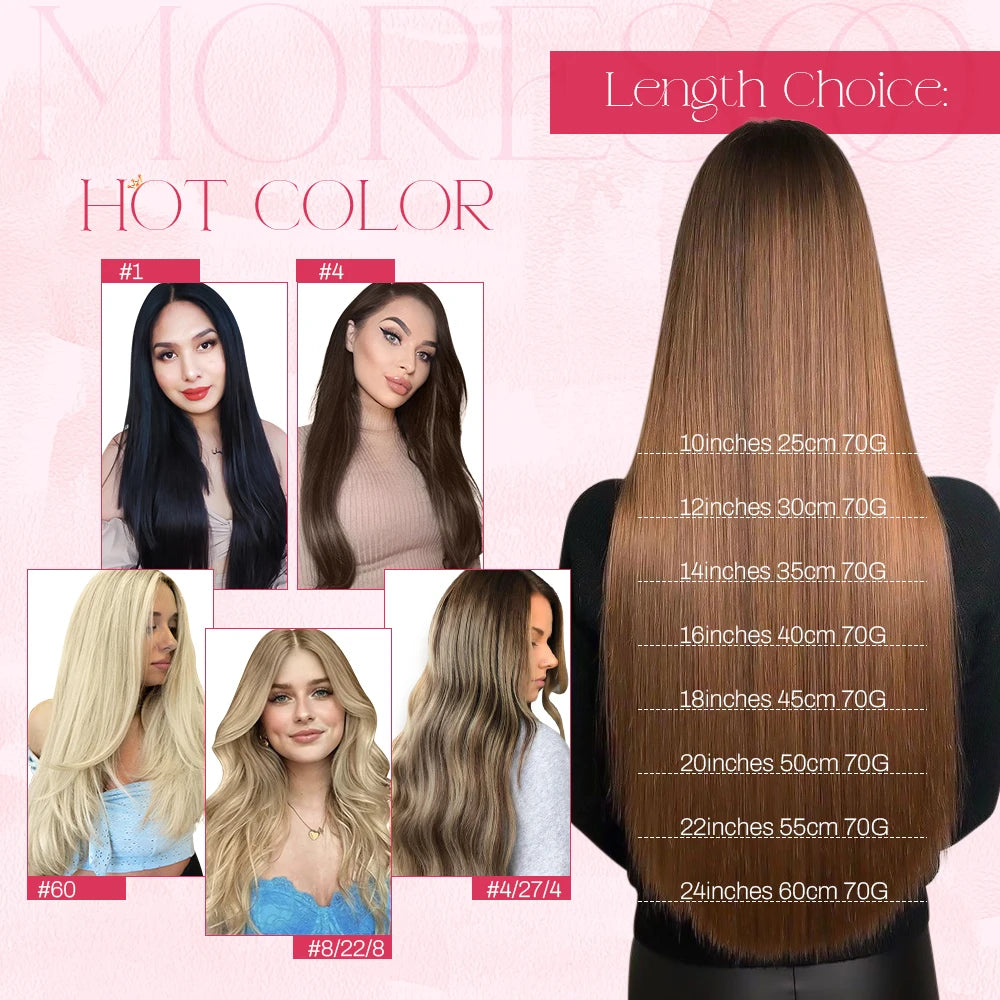 [Hot Sale] Moresoo Clip in Wigs Hair Extensions Real Natural Hair Remy Straight Wig Set 5&7 Pcs Brazilian Clip in Human Hair Extensions and Accessories