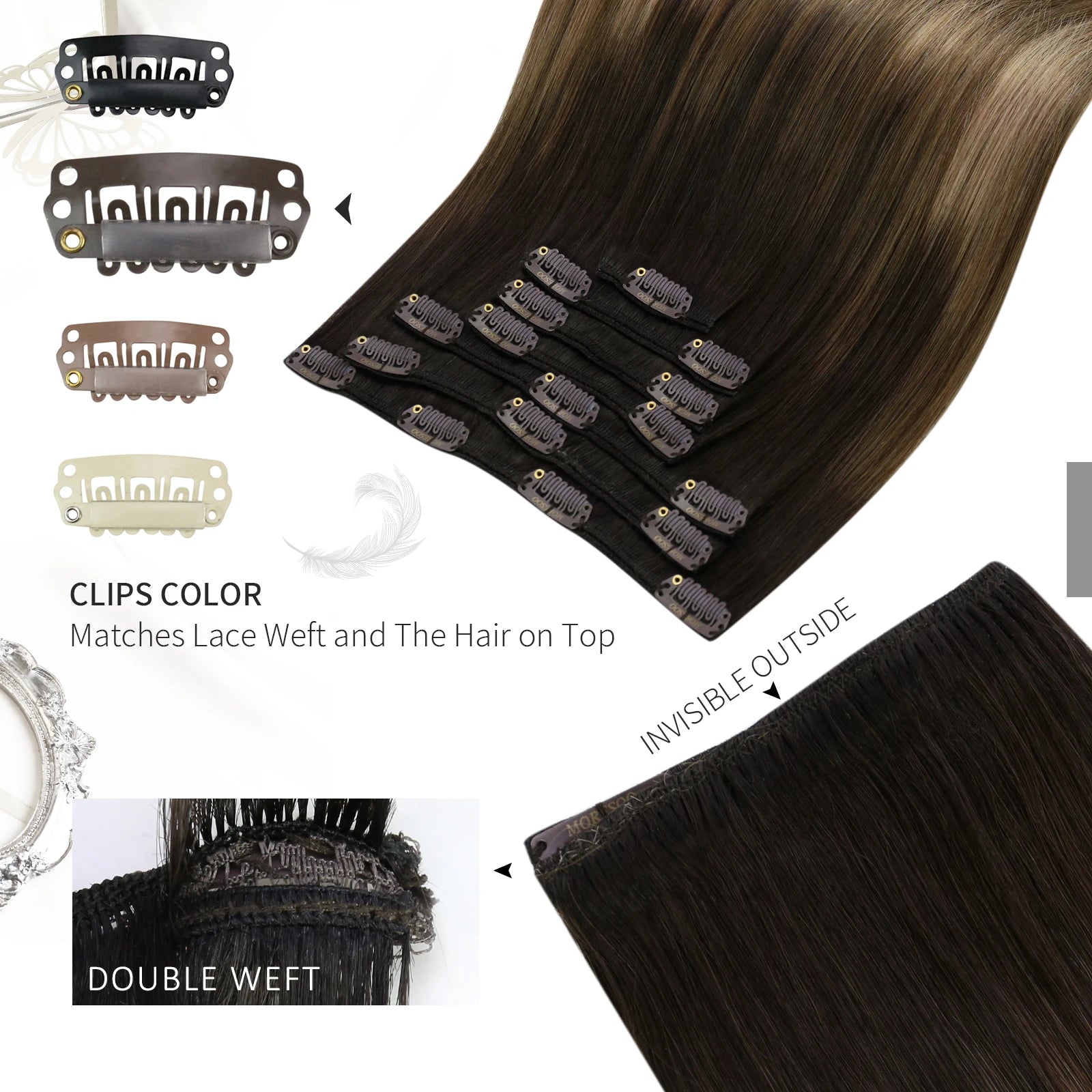 [Hot Sale] Moresoo Clip in Wigs Hair Extensions Real Natural Hair Remy Straight Wig Set 5&7 Pcs Brazilian Clip in Human Hair Extensions and Accessories
