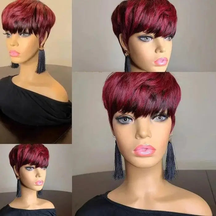 WIGERA Highlight Synthetic Hair Wigs Short Straight  Pixie Cut Hair Bob Wig Honey Gold Mix Black For Woman Daily Use