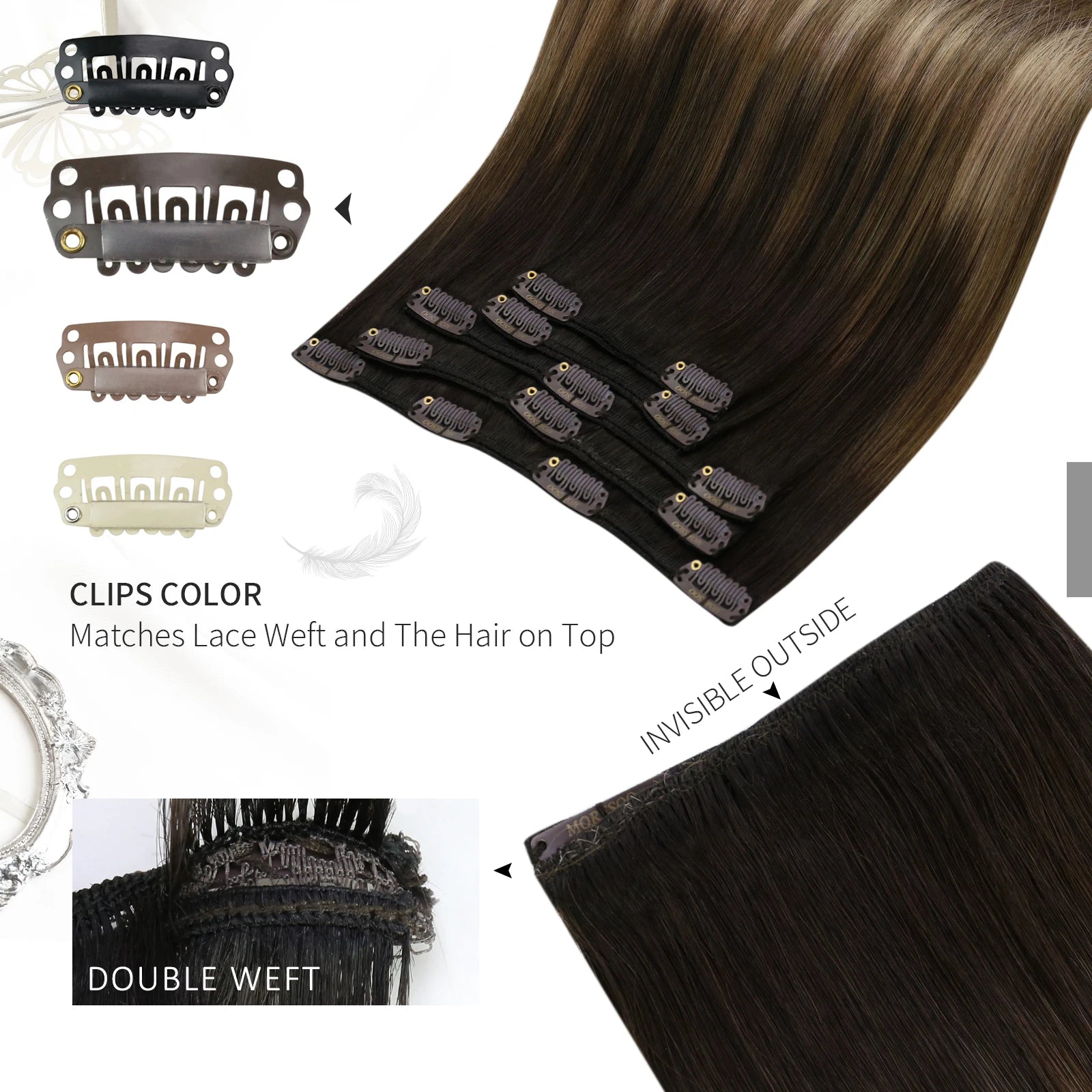 [Hot Sale] Moresoo Clip in Wigs Hair Extensions Real Natural Hair Remy Straight Wig Set 5&7 Pcs Brazilian Clip in Human Hair Extensions and Accessories
