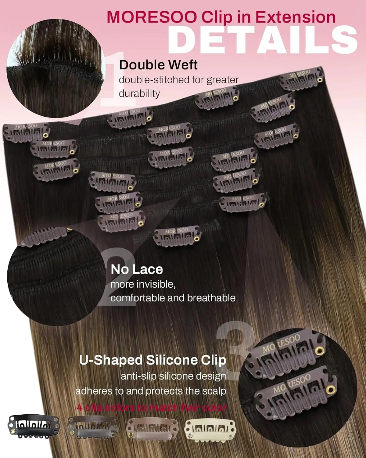 [Hot Sale] Moresoo Clip in Wigs Hair Extensions Real Natural Hair Remy Straight Wig Set 5&7 Pcs Brazilian Clip in Human Hair Extensions and Accessories