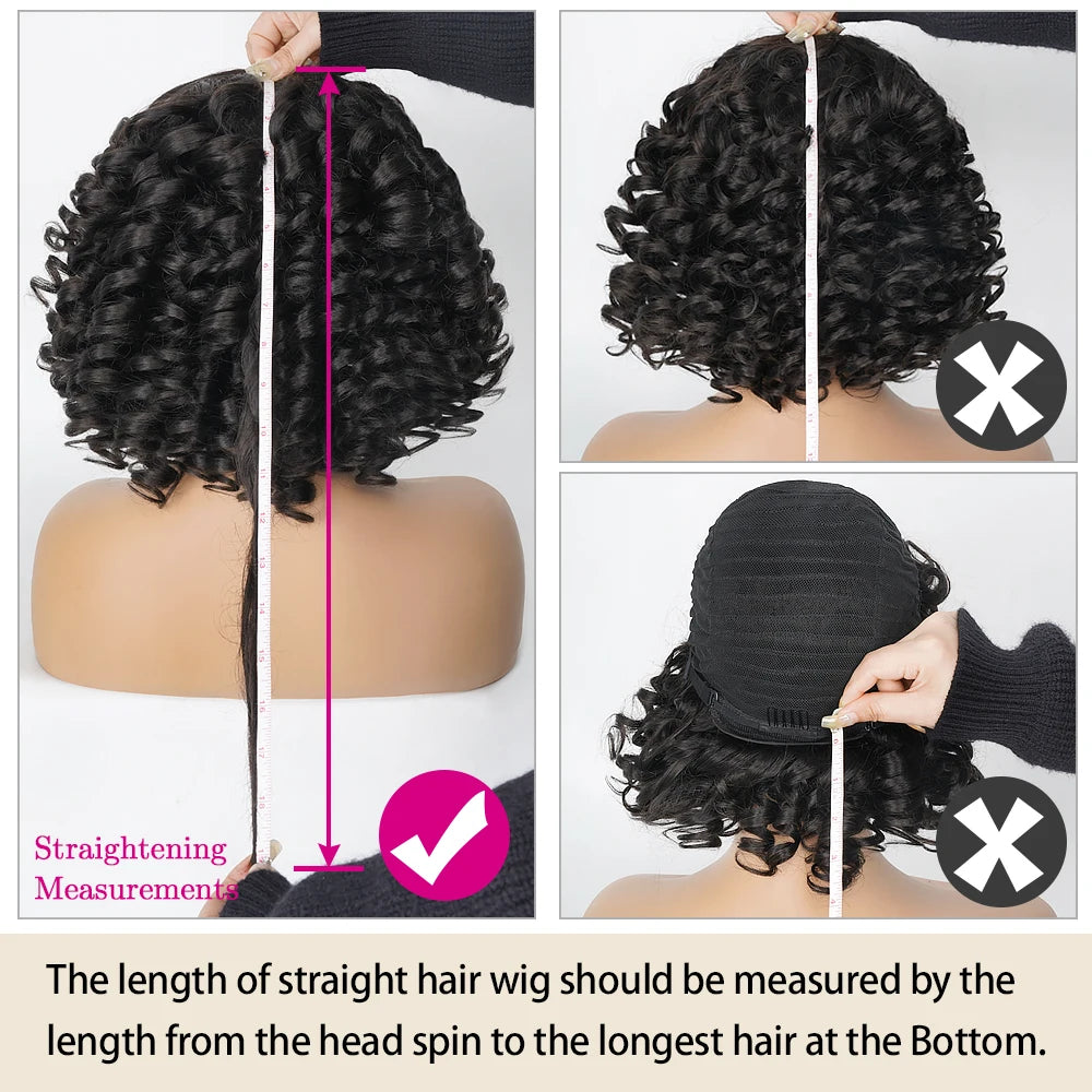 Short Curly Bob Wig Human Hair With Bangs Ready to Go Glueless Bouncy Curly Human Hair Wigs Machine Made Afro Wigs for Women Hair Style