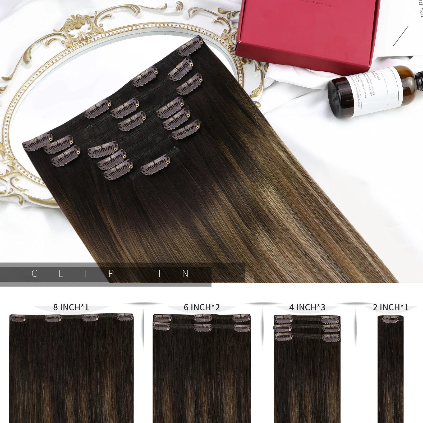 [Hot Sale] Moresoo Clip in Wigs Hair Extensions Real Natural Hair Remy Straight Wig Set 5&7 Pcs Brazilian Clip in Human Hair Extensions and Accessories