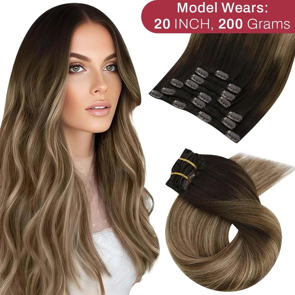 [Hot Sale] Moresoo Clip in Wigs Hair Extensions Real Natural Hair Remy Straight Wig Set 5&7 Pcs Brazilian Clip in Human Hair Extensions and Accessories