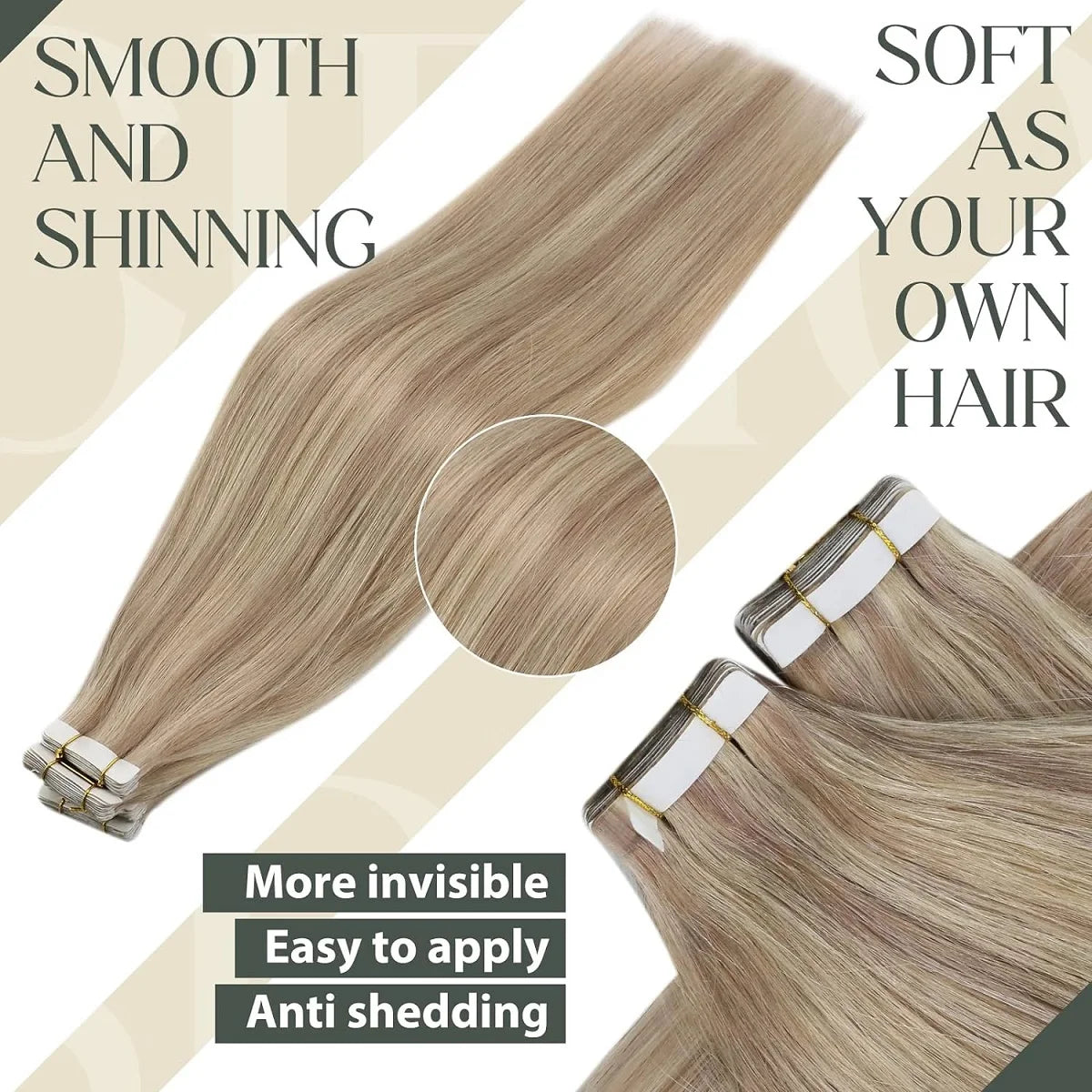 Invisible Tape in Wig, Hair Wigs Extensions Real Remy Hair Extensions and Accessories for Women Ash Blond mixed Platinum Blond Straight Wig Hairpieces