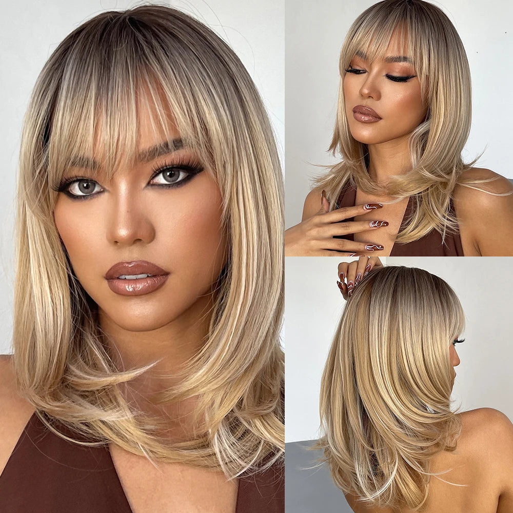 CharmSource Blonde Long Hair Natural Straight Wig Synthetic Wigs  for Women Daily Party High Density