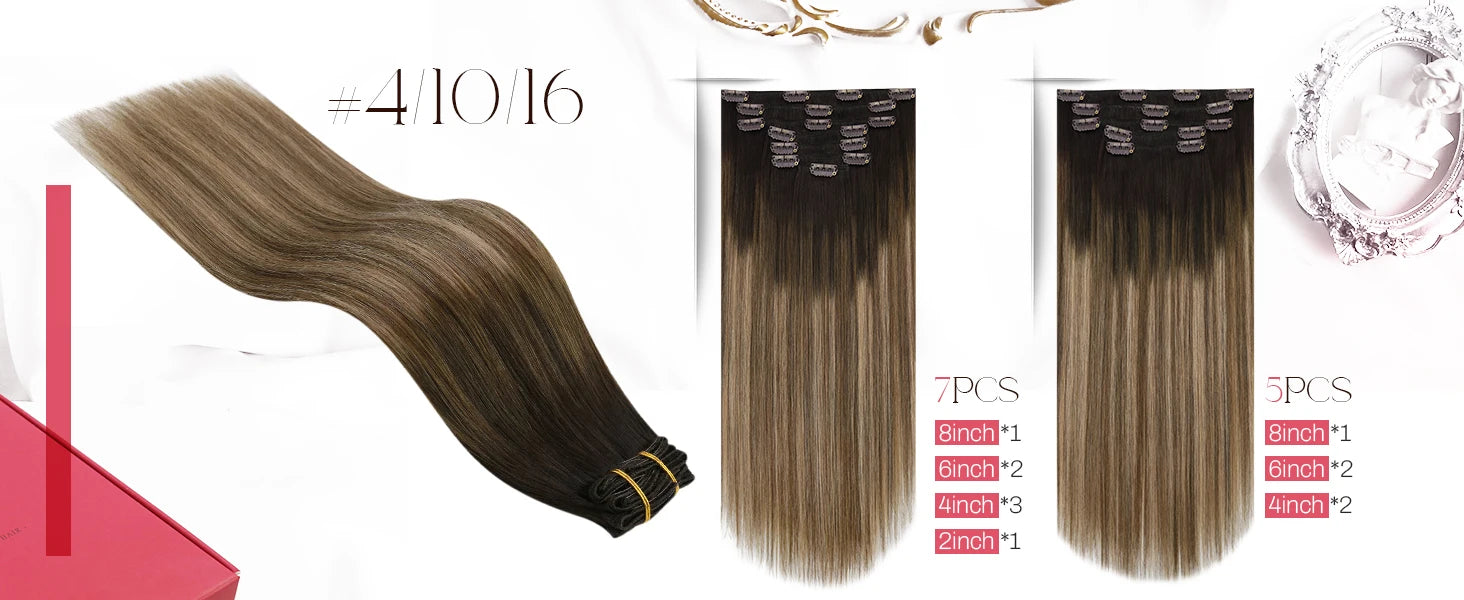 [Hot Sale] Moresoo Clip in Wigs Hair Extensions Real Natural Hair Remy Straight Wig Set 5&7 Pcs Brazilian Clip in Human Hair Extensions and Accessories