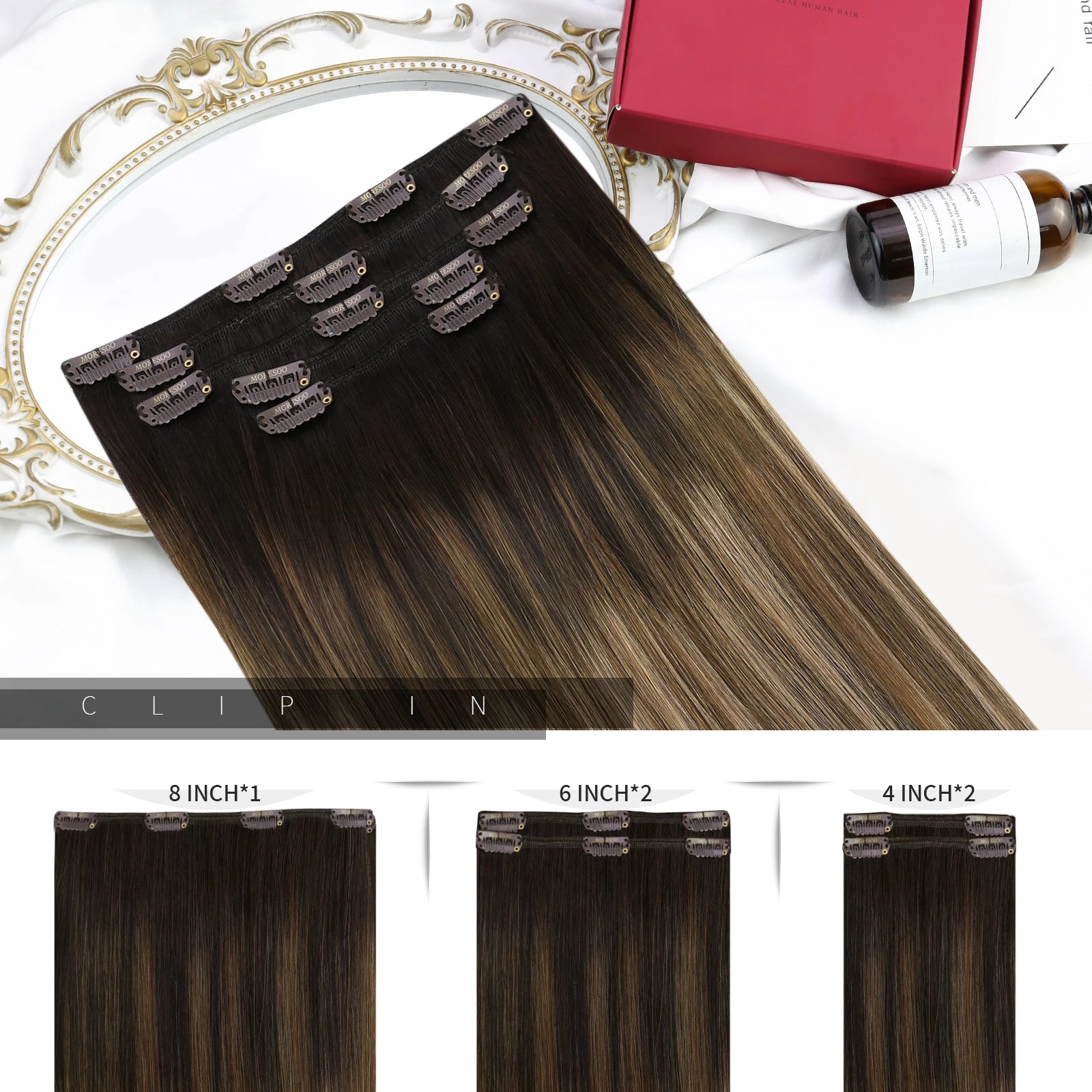 [Hot Sale] Moresoo Clip in Wigs Hair Extensions Real Natural Hair Remy Straight Wig Set 5&7 Pcs Brazilian Clip in Human Hair Extensions and Accessories