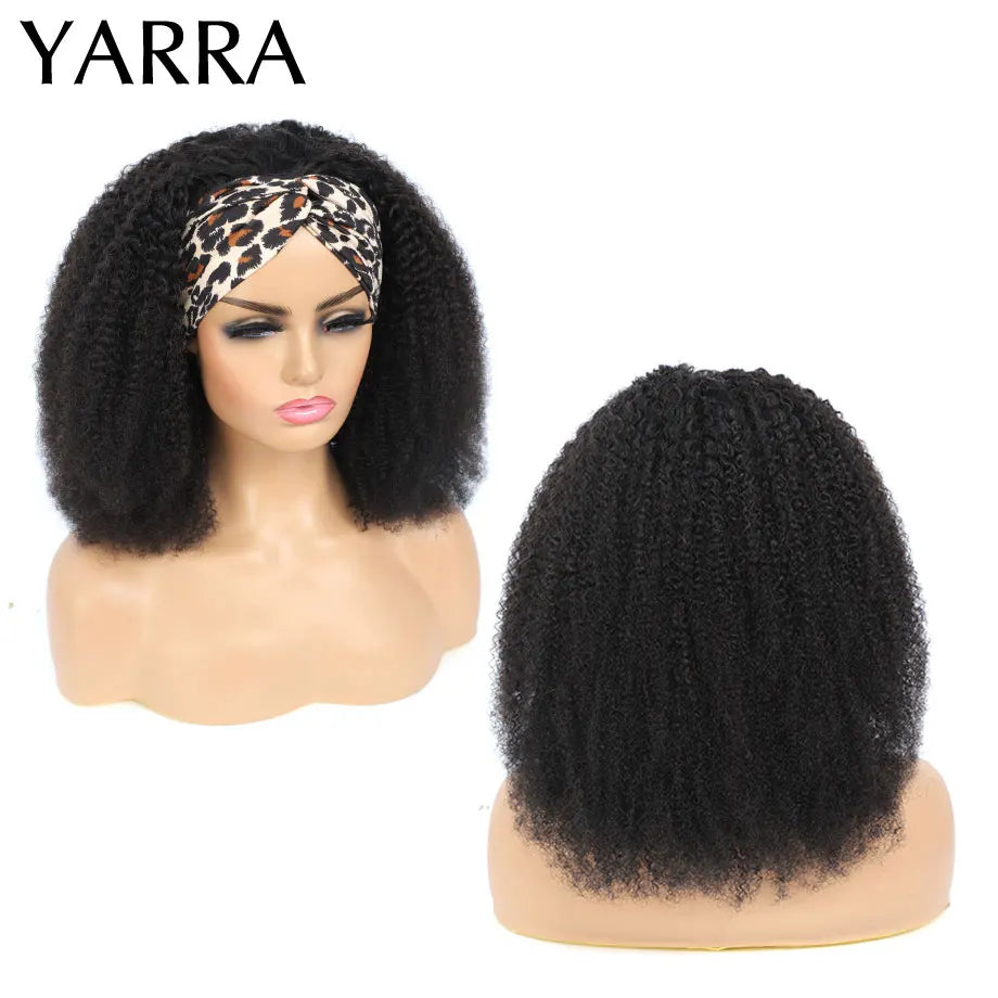 Afro Kinky Curly Headband Wig Human Hair Brazilian Curly Remy Afro Kinky Headband Wig For Black Women Machine Made No Glue Yarra
