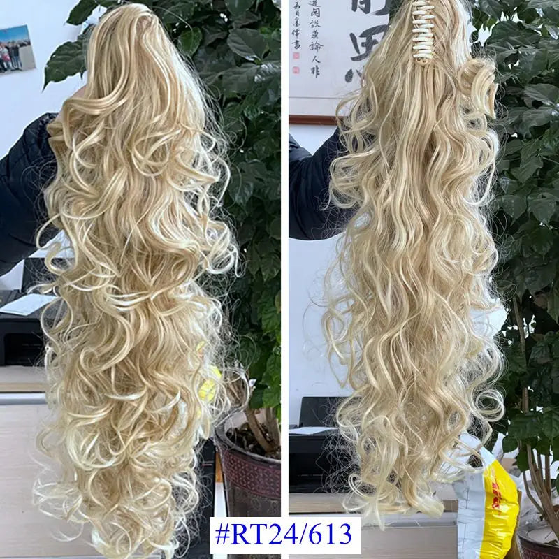 Luxury Wigs for Braiding 76cm 210g  Long Wavy High Temperature Fiber Synthetic Hair Pieces Claw Clip Ponytail Hair Extension and Accessories for Women
