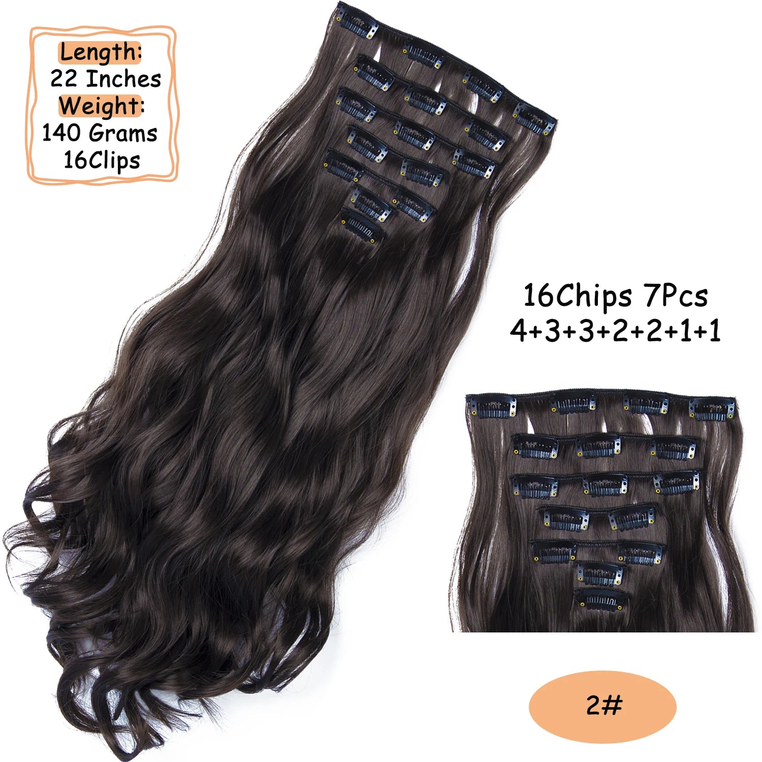 NICESY 16Clips Synthetic 24Inch Wig Long Curly Hair Hairpiece Heat Resistant Hair Extension and Accessories Clips In Ombre Black Brown Blond for Women Hair Style Wigs