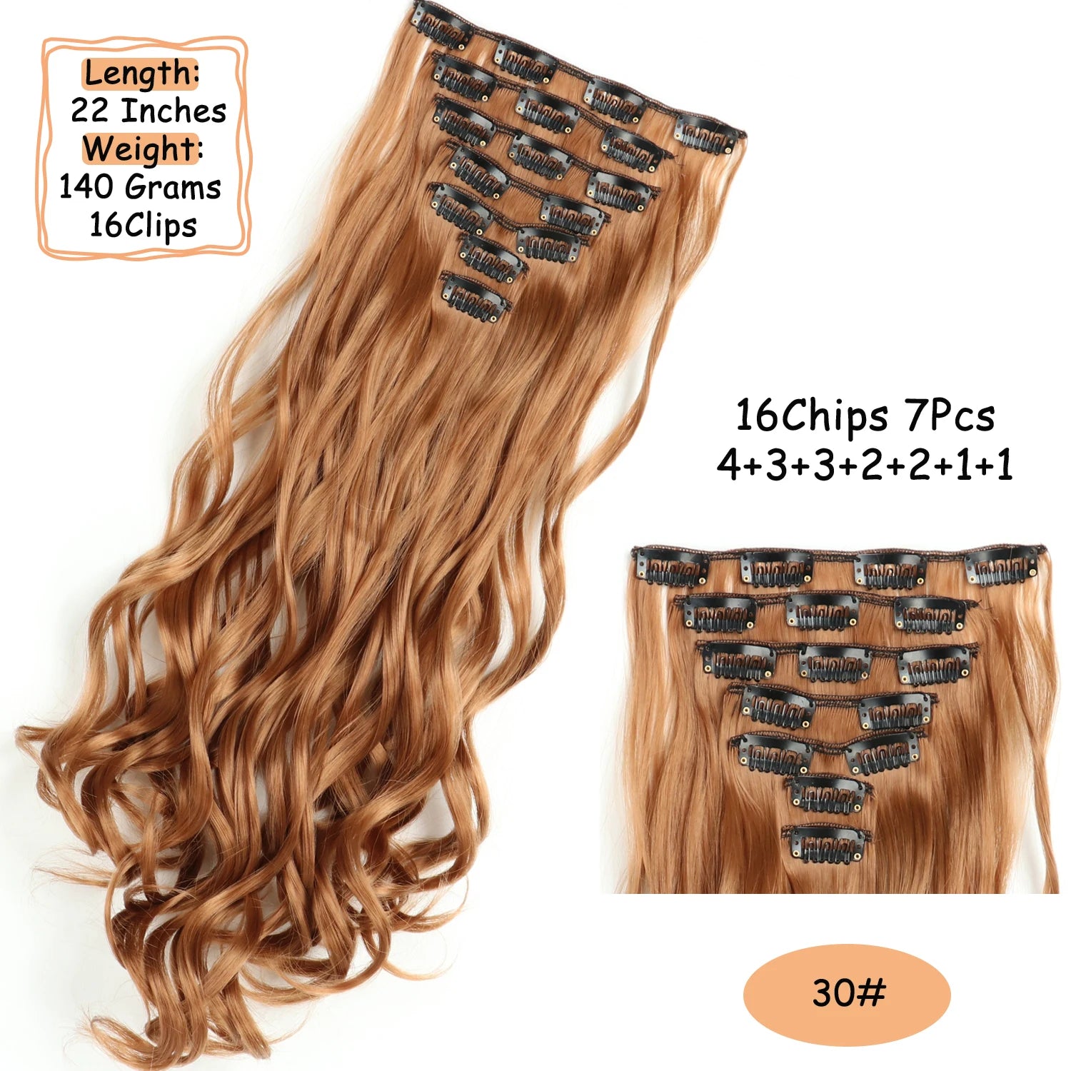 NICESY 16Clips Synthetic 24Inch Wig Long Curly Hair Hairpiece Heat Resistant Hair Extension and Accessories Clips In Ombre Black Brown Blond for Women Hair Style Wigs