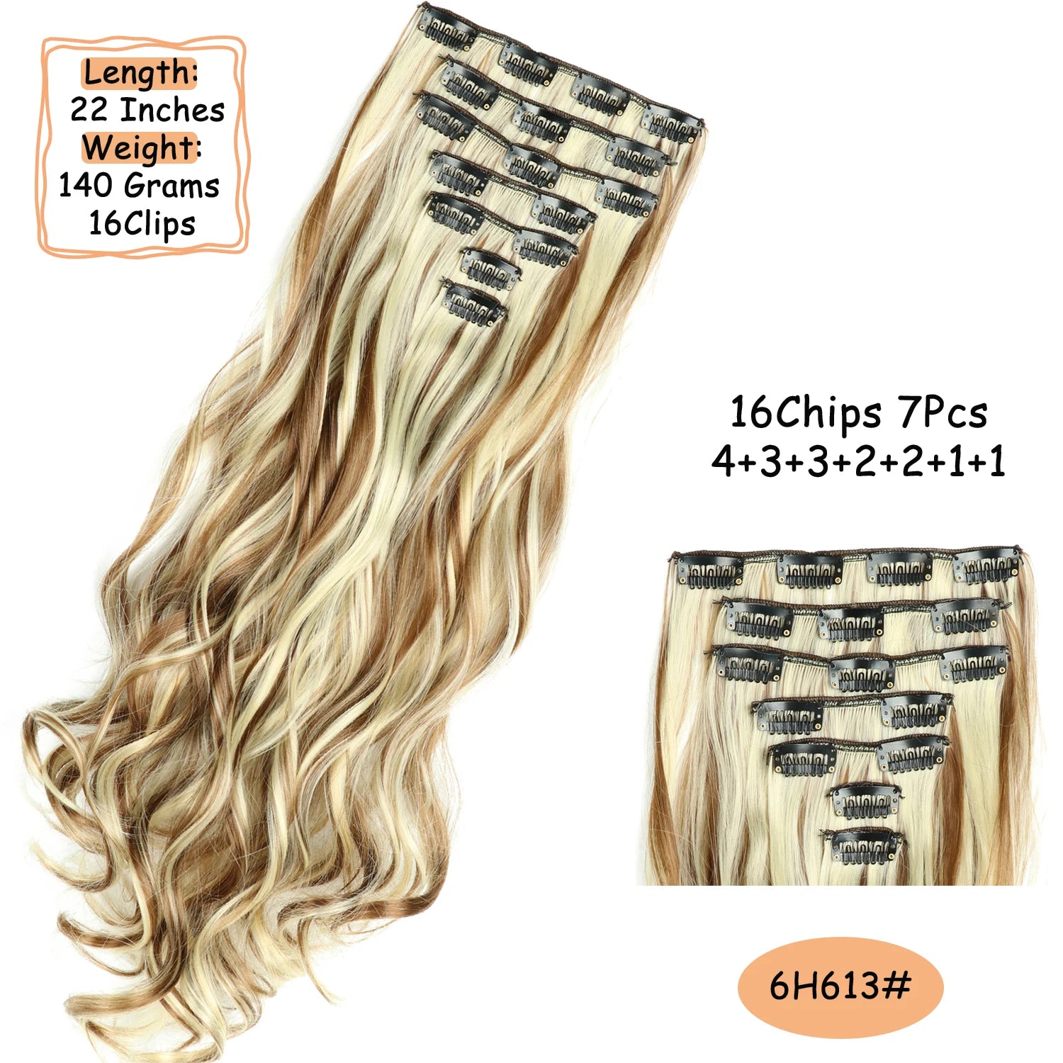 NICESY 16Clips Synthetic 24Inch Wig Long Curly Hair Hairpiece Heat Resistant Hair Extension and Accessories Clips In Ombre Black Brown Blond for Women Hair Style Wigs