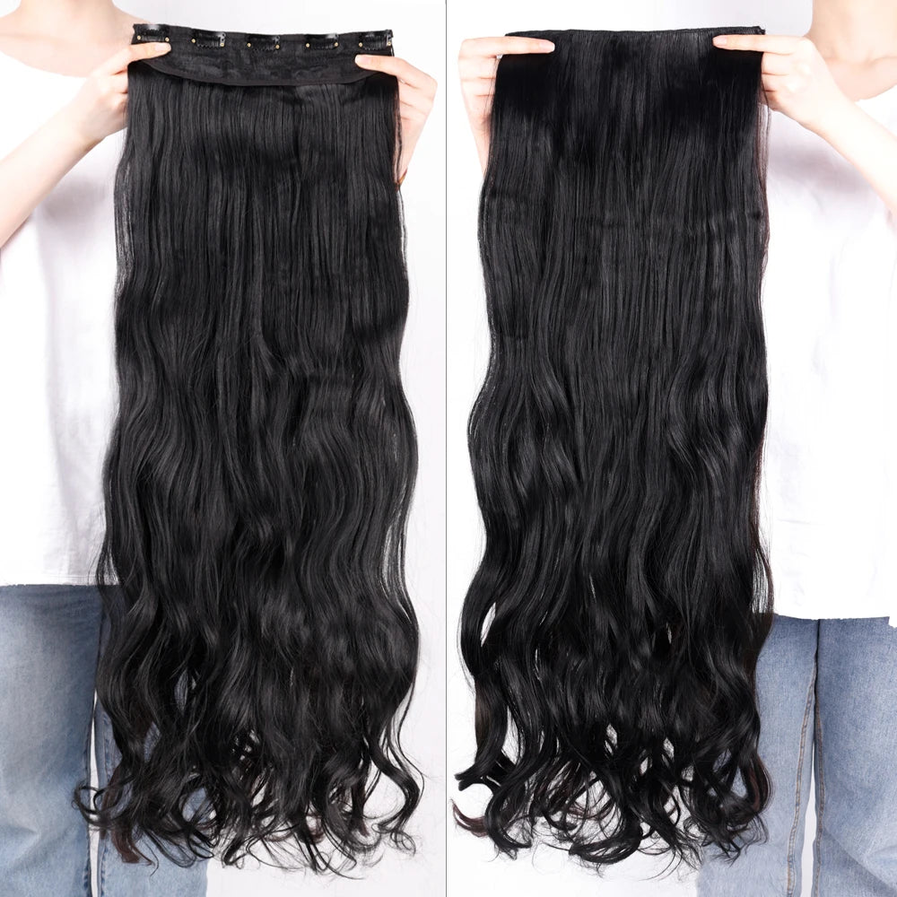 NICESY Synthetic Long Wavy 5 Clips Hair Extensions 22Inch/32Inch Clip On Hair Extensions High Tempreture Fake For Women