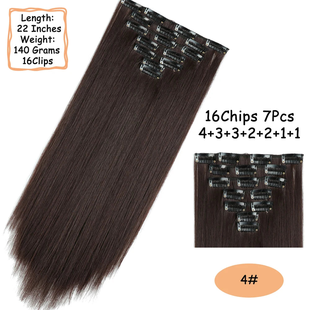 NICESY 16Clips Synthetic 24Inch Wig Long Curly Hair Hairpiece Heat Resistant Hair Extension and Accessories Clips In Ombre Black Brown Blond for Women Hair Style Wigs