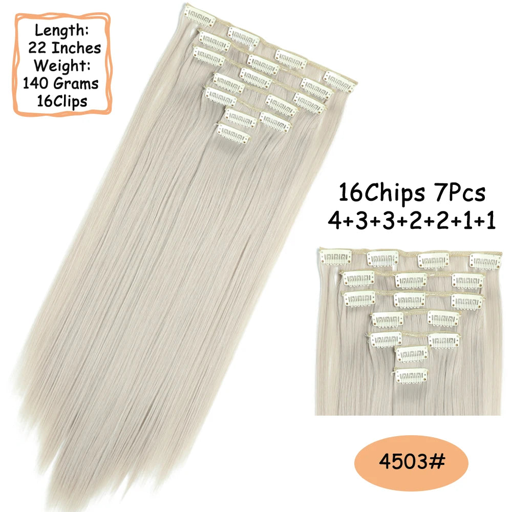 NICESY 16Clips Synthetic 24Inch Wig Long Curly Hair Hairpiece Heat Resistant Hair Extension and Accessories Clips In Ombre Black Brown Blond for Women Hair Style Wigs
