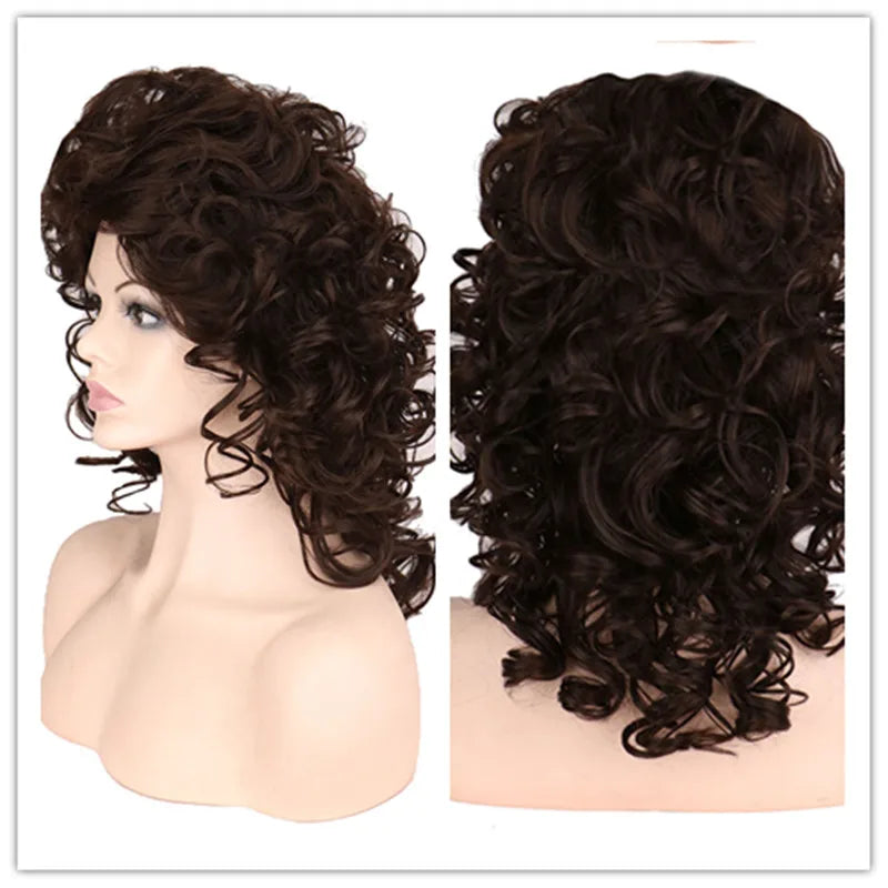 SuQ Classic Curly Wig Synthetic Natural For Women Hair Wigs Cosplay Brown With Blonde Heat Resistant Daily Wigs