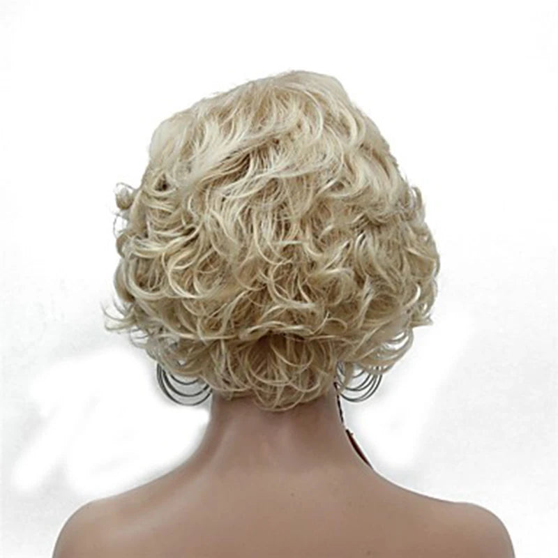 HAIRJOY Women Wig 2 Tones Grey White Ombre Synthetic Short Layered Curly Hair Wigs Puffy  Bangs Heat Resistant Fiber for Women Hair Style