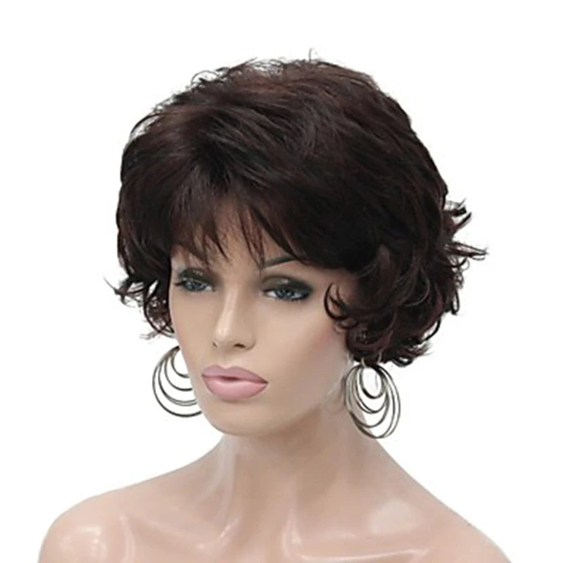 HAIRJOY Women Wig 2 Tones Grey White Ombre Synthetic Short Layered Curly Hair Wigs Puffy  Bangs Heat Resistant Fiber for Women Hair Style
