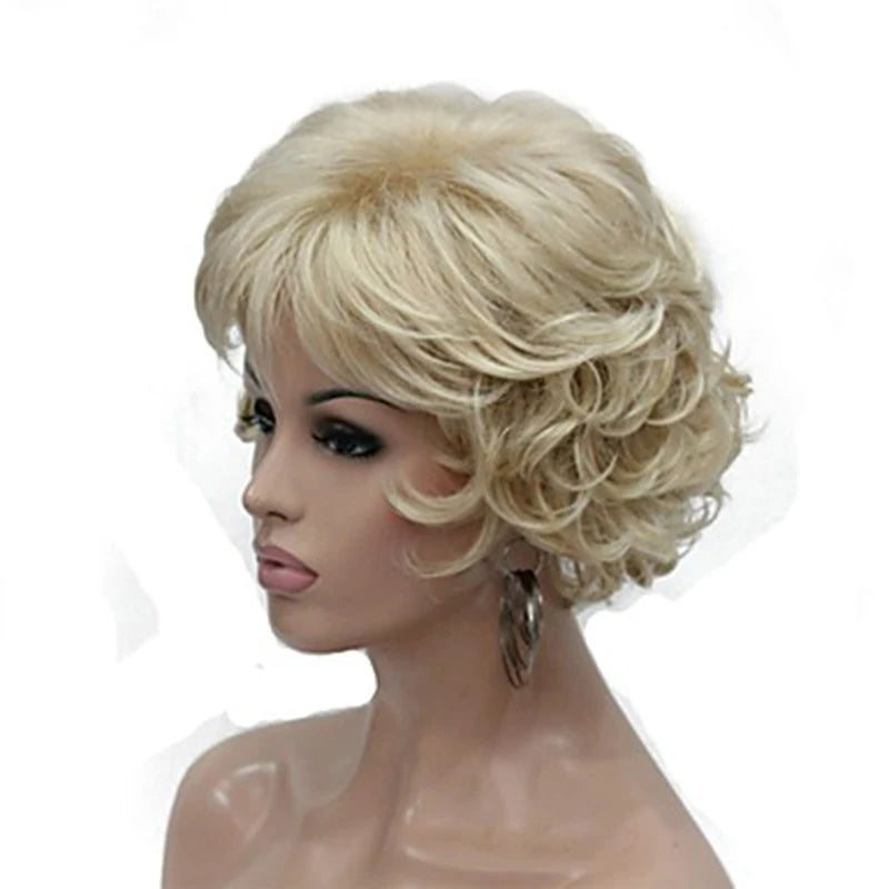HAIRJOY Women Wig 2 Tones Grey White Ombre Synthetic Short Layered Curly Hair Wigs Puffy  Bangs Heat Resistant Fiber for Women Hair Style