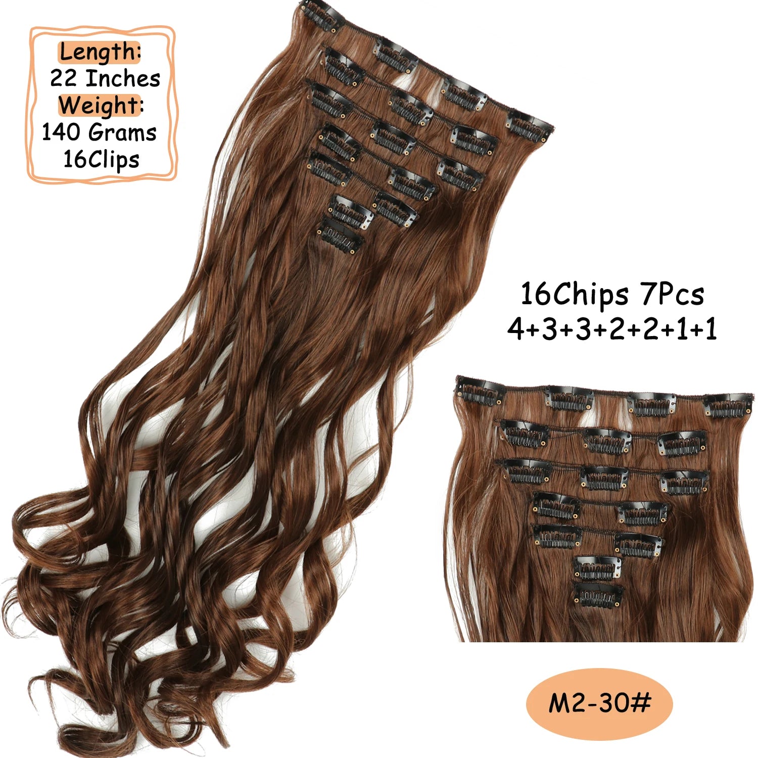 NICESY 16Clips Synthetic 24Inch Wig Long Curly Hair Hairpiece Heat Resistant Hair Extension and Accessories Clips In Ombre Black Brown Blond for Women Hair Style Wigs