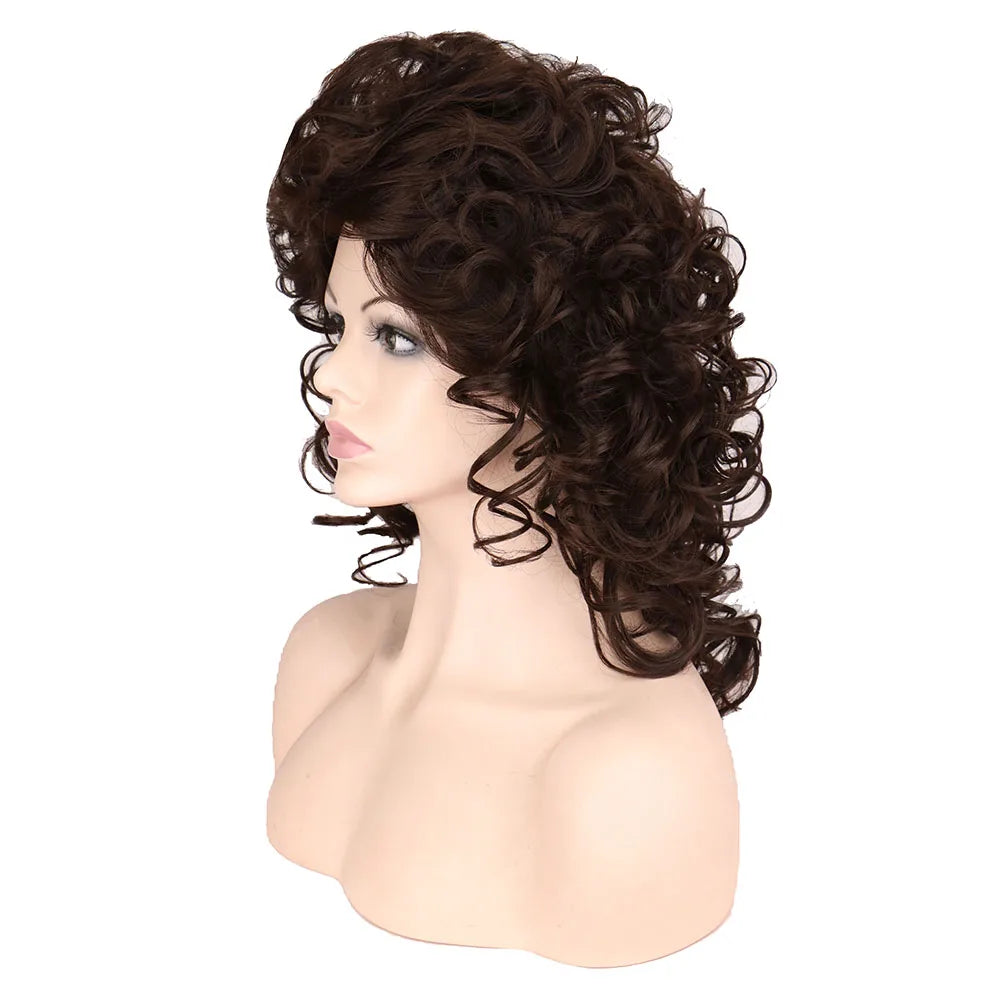 SuQ Classic Curly Wig Synthetic Natural For Women Hair Wigs Cosplay Brown With Blonde Heat Resistant Daily Wigs