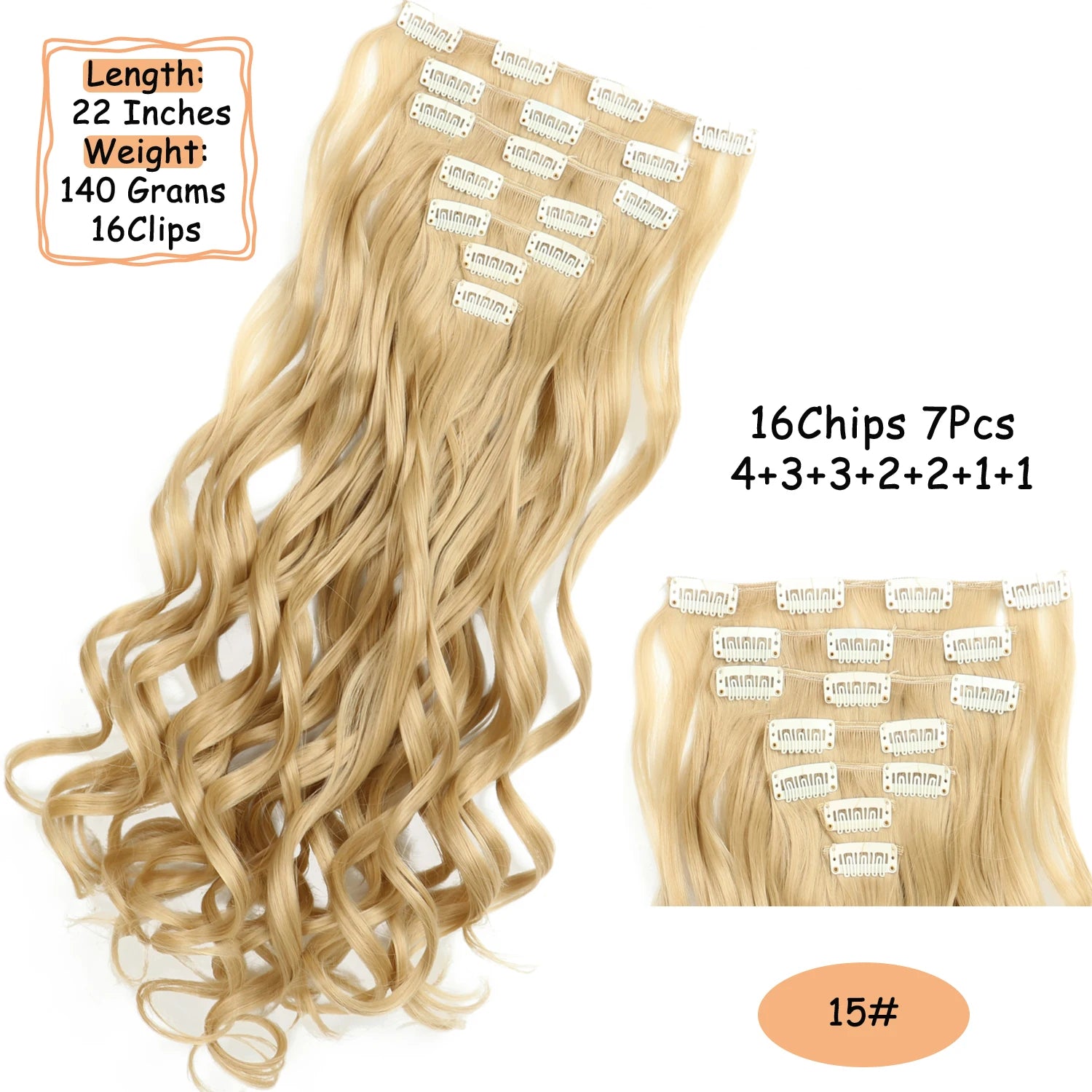 NICESY 16Clips Synthetic 24Inch Wig Long Curly Hair Hairpiece Heat Resistant Hair Extension and Accessories Clips In Ombre Black Brown Blond for Women Hair Style Wigs