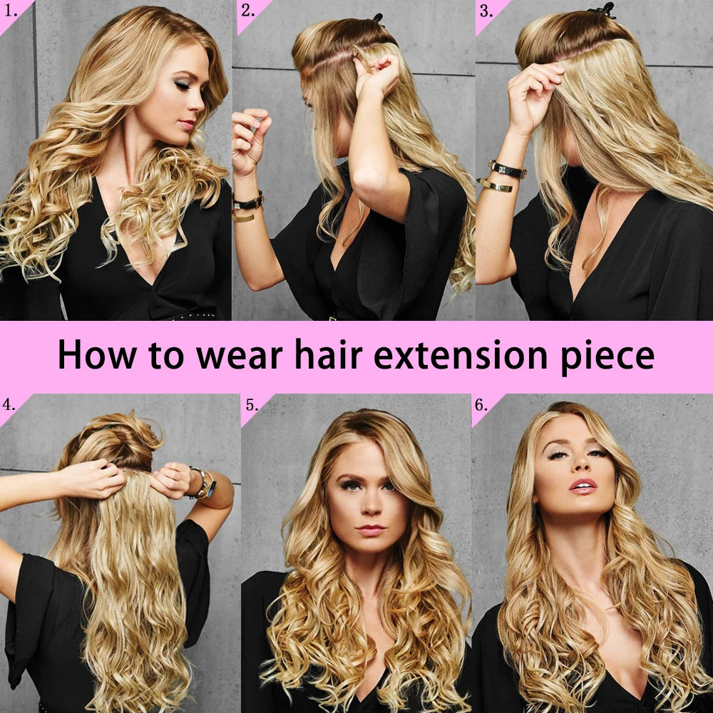 NICESY 16Clips Synthetic 24Inch Wig Long Curly Hair Hairpiece Heat Resistant Hair Extension and Accessories Clips In Ombre Black Brown Blond for Women Hair Style Wigs