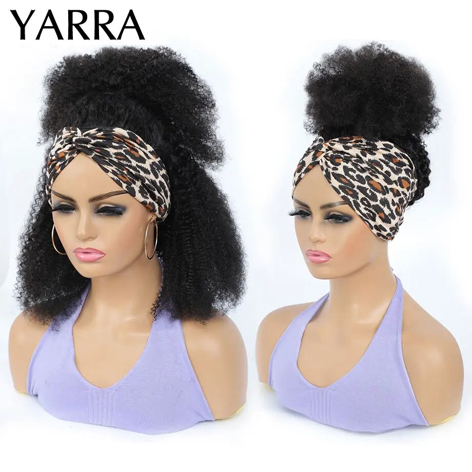 Afro Kinky Curly Human Hair Headband Wig For Black Women 180% Density Brazilian Remy Full Machine Made 100% Human Hair Wigs YARRA