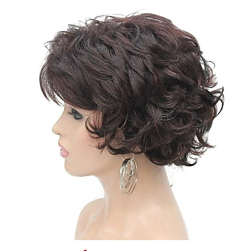 HAIRJOY Women Wig 2 Tones Grey White Ombre Synthetic Short Layered Curly Hair Wigs Puffy  Bangs Heat Resistant Fiber for Women Hair Style