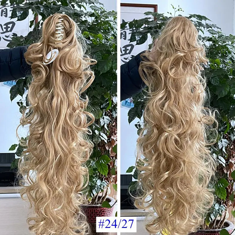Luxury Wigs for Braiding 76cm 210g  Long Wavy High Temperature Fiber Synthetic Hair Pieces Claw Clip Ponytail Hair Extension and Accessories for Women