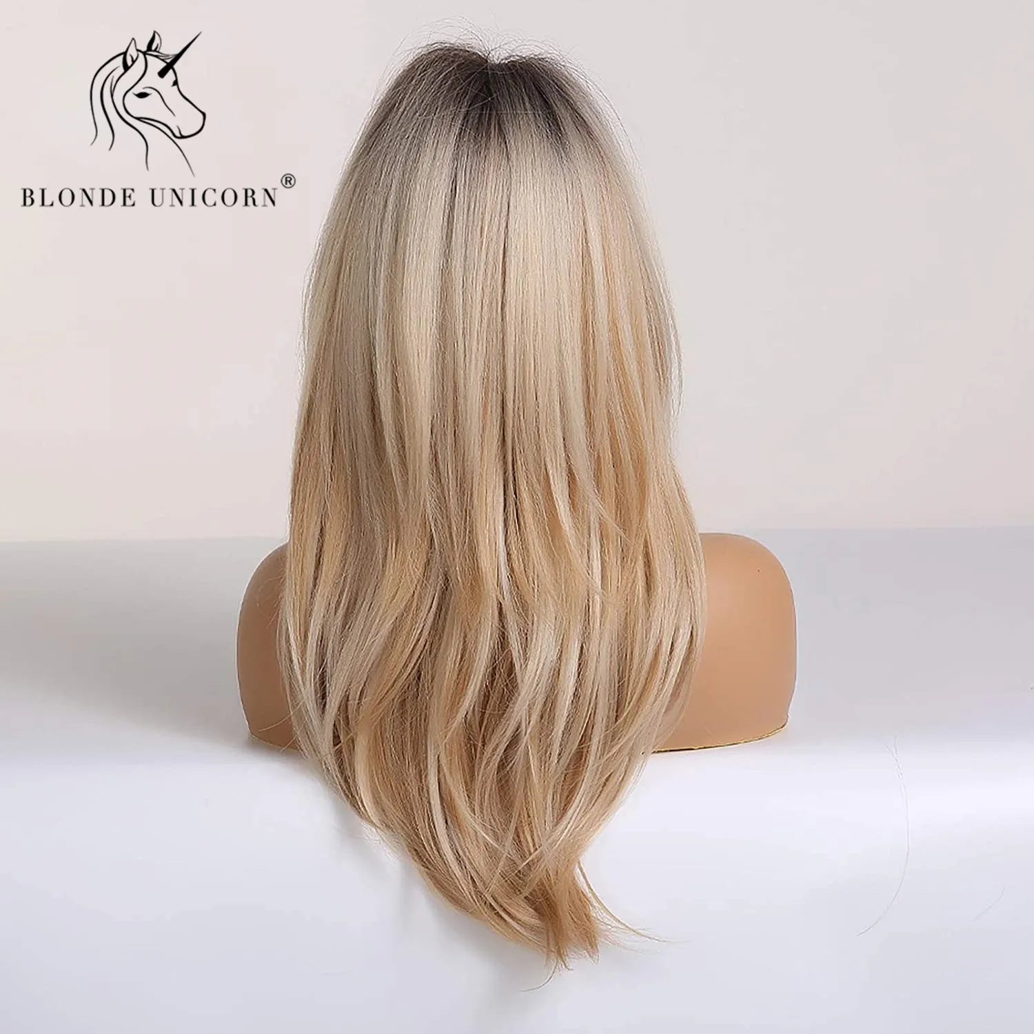 Blonde Unicorn Synthetic Medium Long Straight Brown Blonde Wig For Women Cosplay Daily Party Wigs Heat Resistant False Hair Style