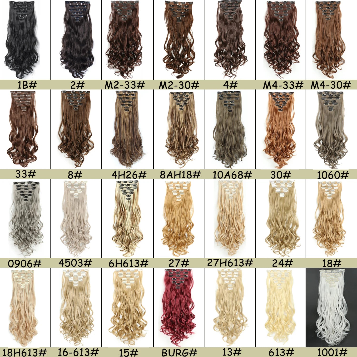 NICESY 16Clips Synthetic 24Inch Wig Long Curly Hair Hairpiece Heat Resistant Hair Extension and Accessories Clips In Ombre Black Brown Blond for Women Hair Style Wigs