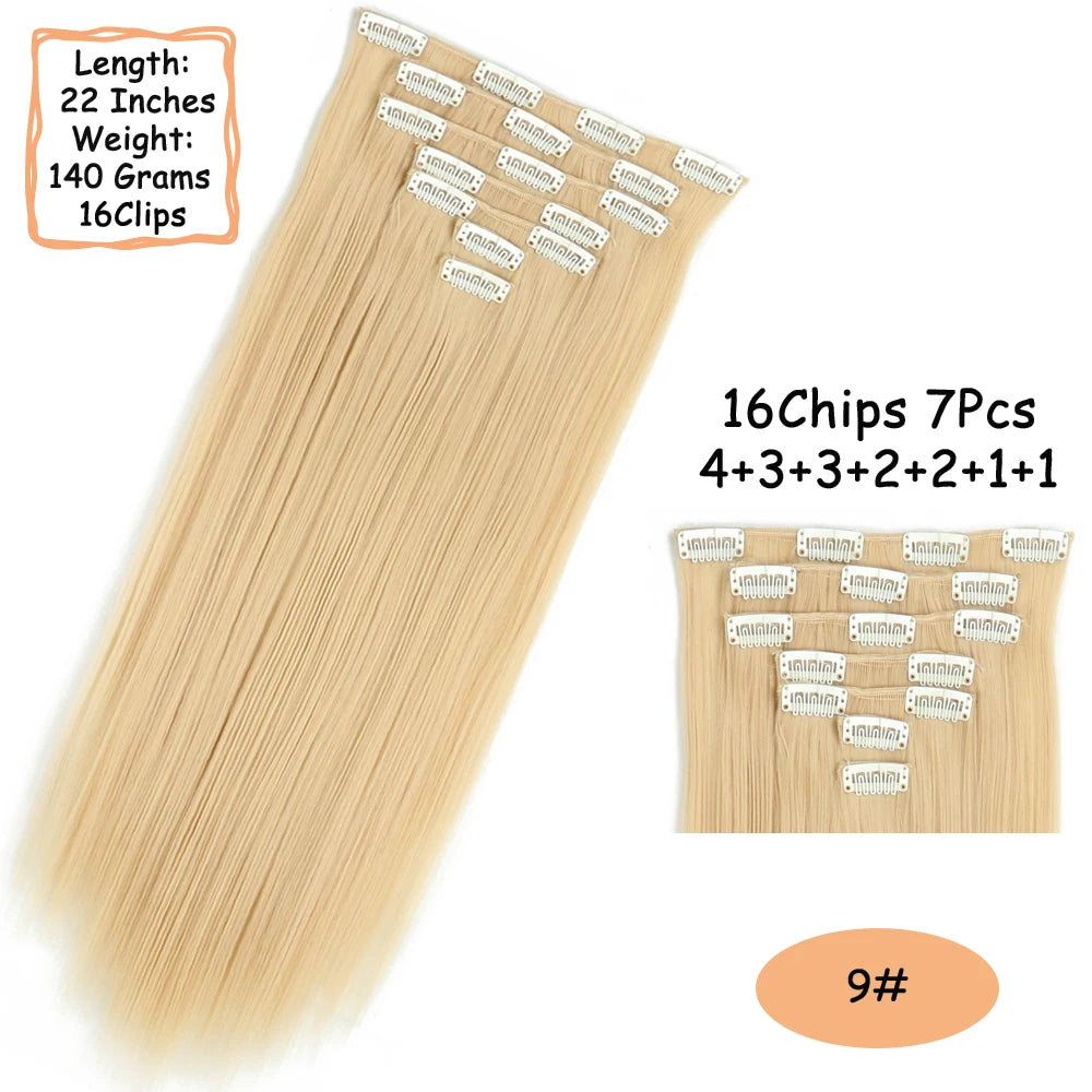 NICESY 16Clips Synthetic 24Inch Wig Long Curly Hair Hairpiece Heat Resistant Hair Extension and Accessories Clips In Ombre Black Brown Blond for Women Hair Style Wigs