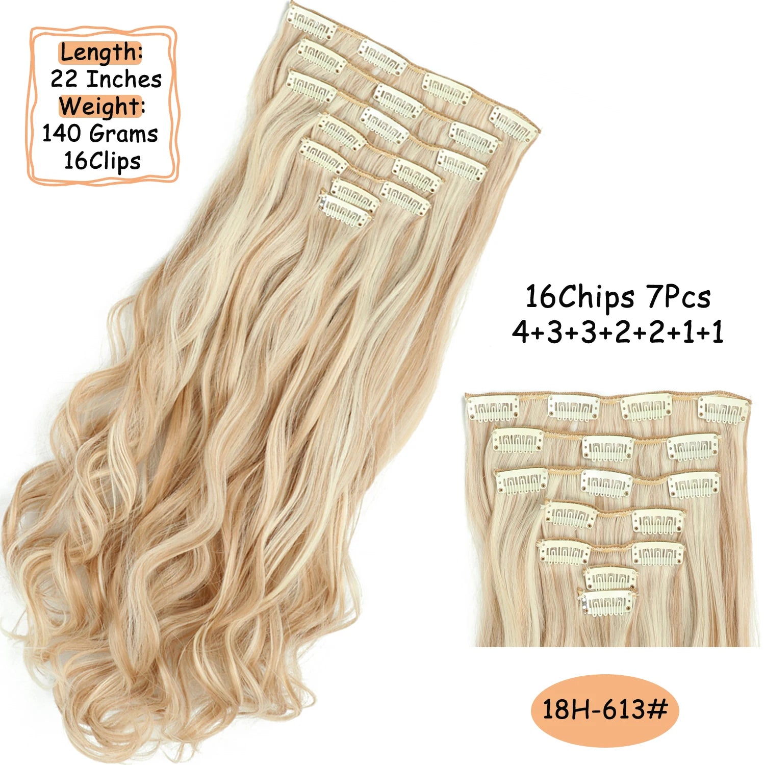 NICESY 16Clips Synthetic 24Inch Wig Long Curly Hair Hairpiece Heat Resistant Hair Extension and Accessories Clips In Ombre Black Brown Blond for Women Hair Style Wigs