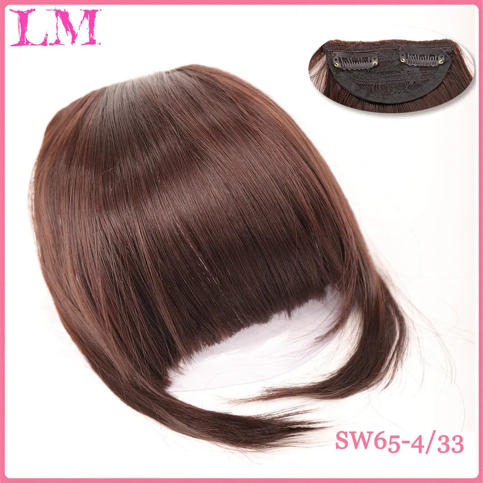 LM Curly Straight Hair Wigs Bangs Clip Natural Hair Style Black Dark Brown Light Brown Synthetic Heat-Resistant Fiber Suitable For Women Wig