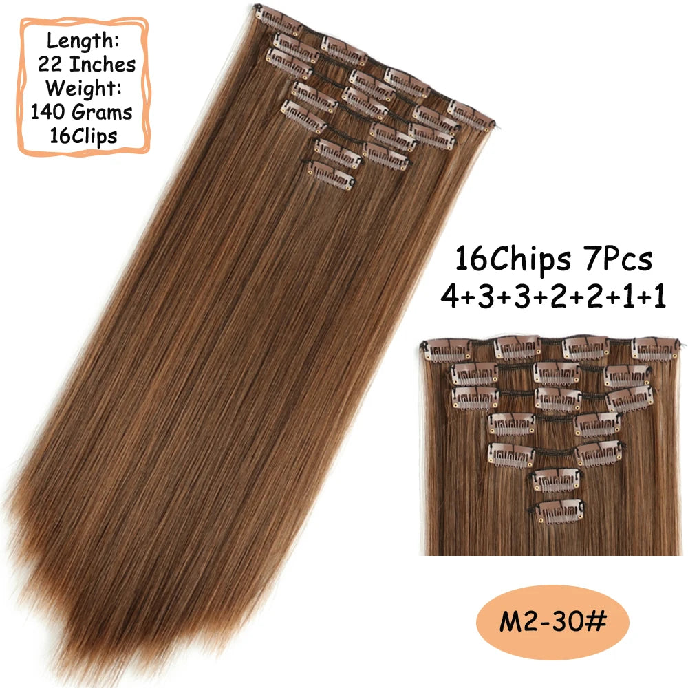 NICESY 16Clips Synthetic 24Inch Wig Long Curly Hair Hairpiece Heat Resistant Hair Extension and Accessories Clips In Ombre Black Brown Blond for Women Hair Style Wigs