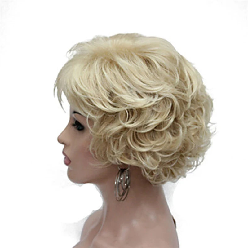 HAIRJOY Women Wig 2 Tones Grey White Ombre Synthetic Short Layered Curly Hair Wigs Puffy  Bangs Heat Resistant Fiber for Women Hair Style