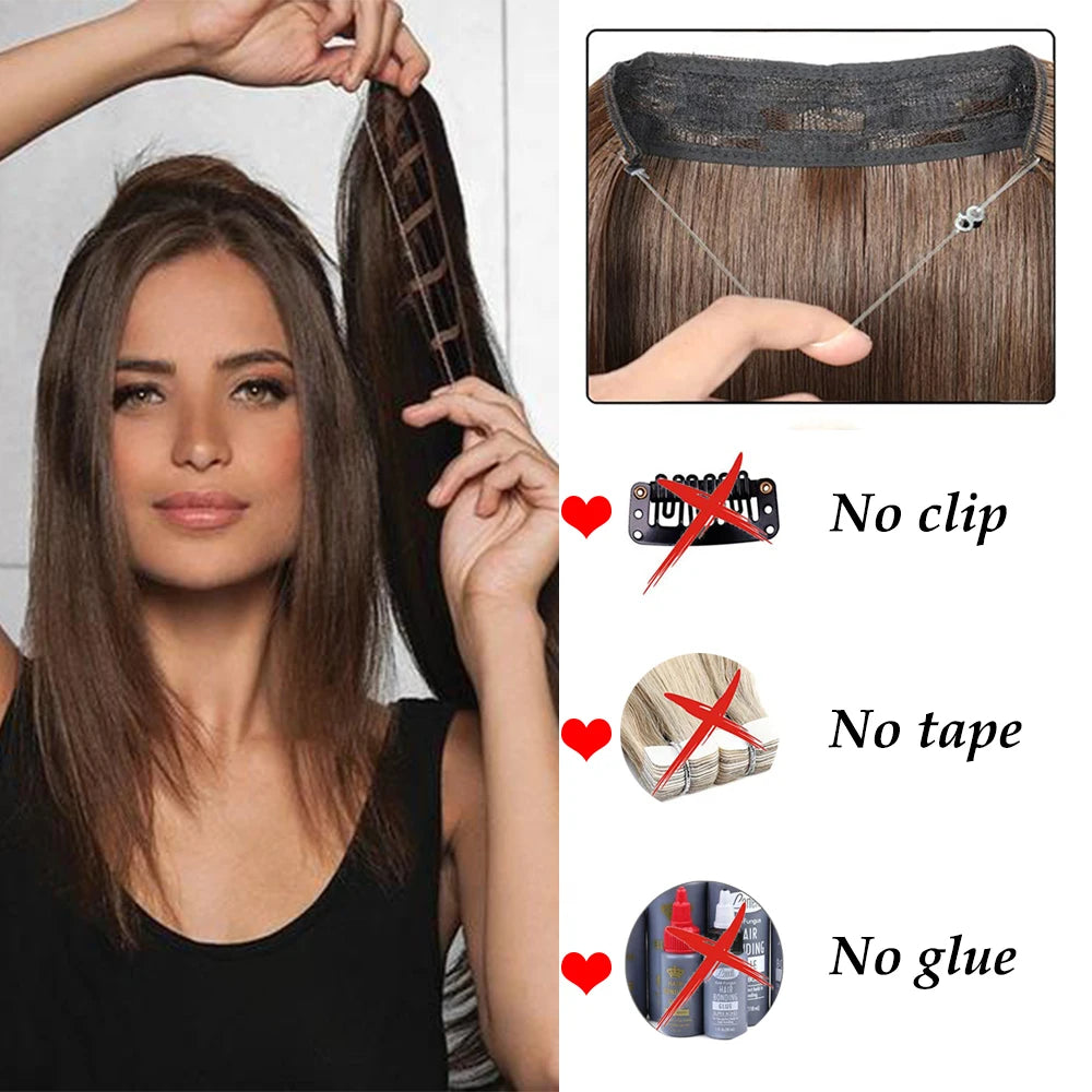 16" 22" Hair Extensions and Accessories Wigs No Clip in Color Mixing Blonde Black Gray Synthetic Natural False Artificial Hair Style Piece For Women Wig