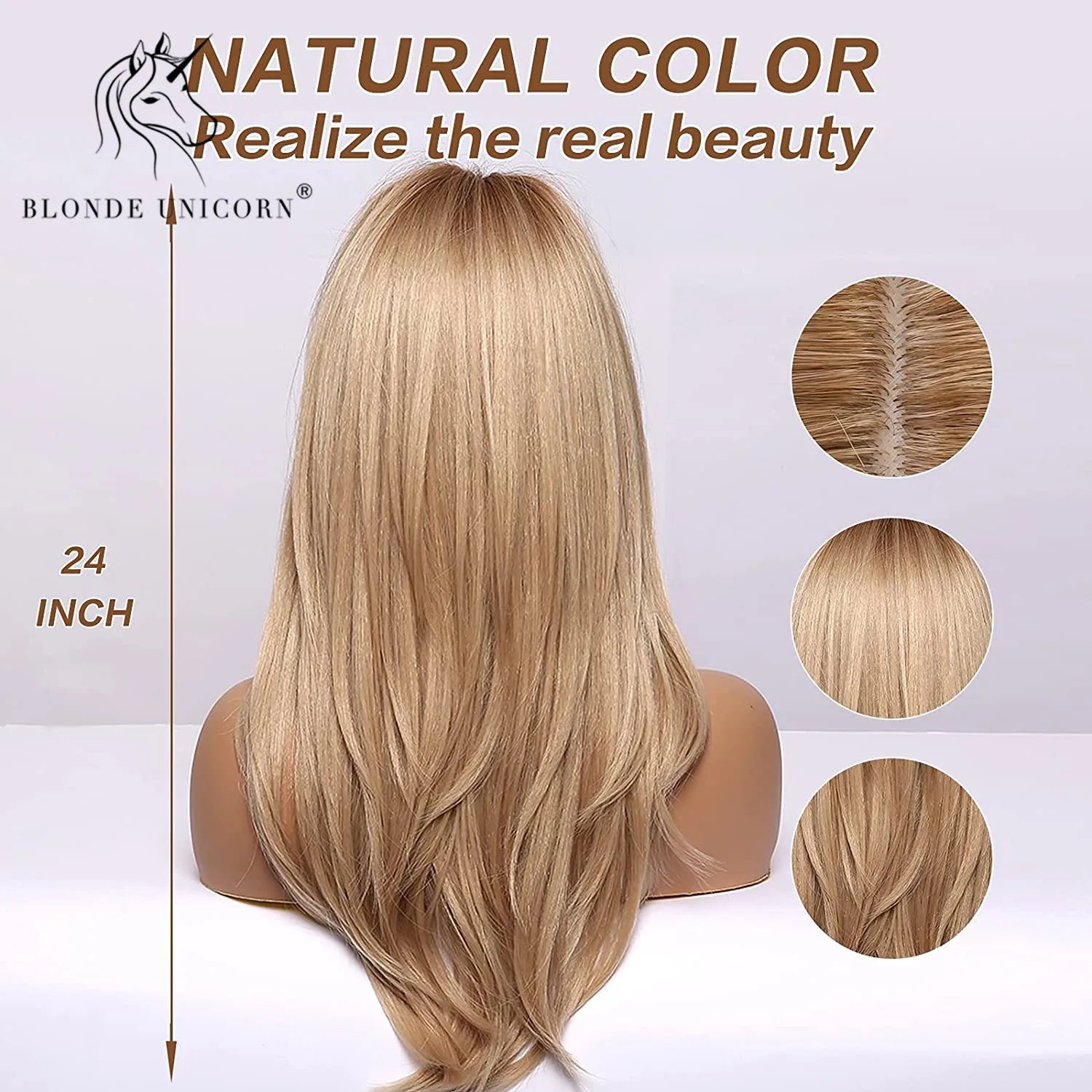 Blonde Unicorn Synthetic Medium Long Straight Brown Blonde Wig For Women Cosplay Daily Party Wigs Heat Resistant False Hair Style