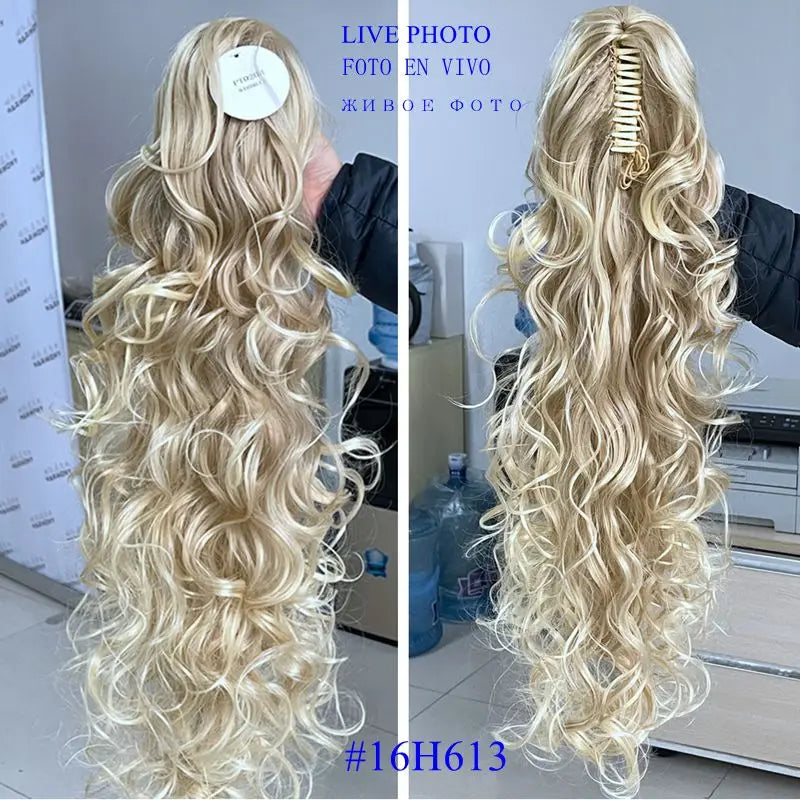 Luxury Wigs for Braiding 76cm 210g  Long Wavy High Temperature Fiber Synthetic Hair Pieces Claw Clip Ponytail Hair Extension and Accessories for Women