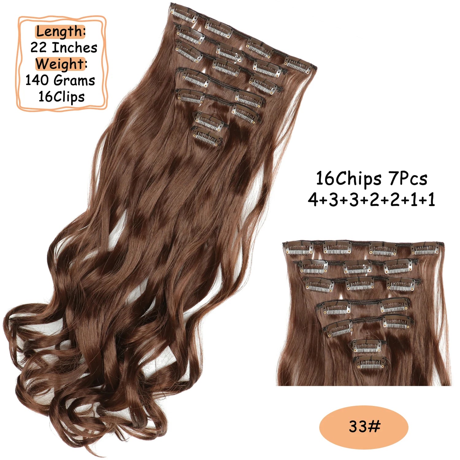NICESY 16Clips Synthetic 24Inch Wig Long Curly Hair Hairpiece Heat Resistant Hair Extension and Accessories Clips In Ombre Black Brown Blond for Women Hair Style Wigs