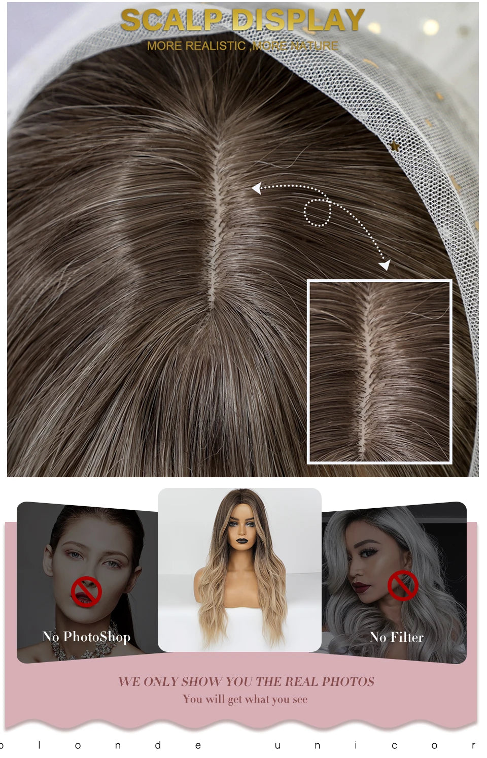 Blonde Unicorn Synthetic Medium Long Straight Brown Blonde Wig For Women Cosplay Daily Party Wigs Heat Resistant False Hair Style