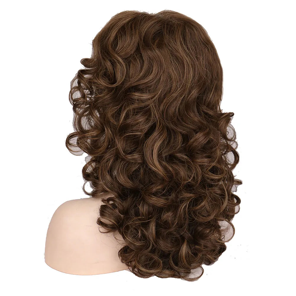 SuQ Classic Curly Wig Synthetic Natural For Women Hair Wigs Cosplay Brown With Blonde Heat Resistant Daily Wigs