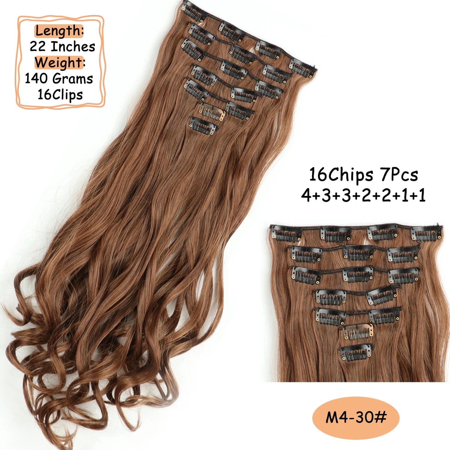 NICESY 16Clips Synthetic 24Inch Wig Long Curly Hair Hairpiece Heat Resistant Hair Extension and Accessories Clips In Ombre Black Brown Blond for Women Hair Style Wigs