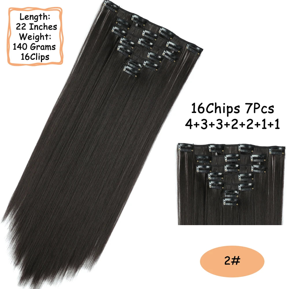NICESY 16Clips Synthetic 24Inch Wig Long Curly Hair Hairpiece Heat Resistant Hair Extension and Accessories Clips In Ombre Black Brown Blond for Women Hair Style Wigs