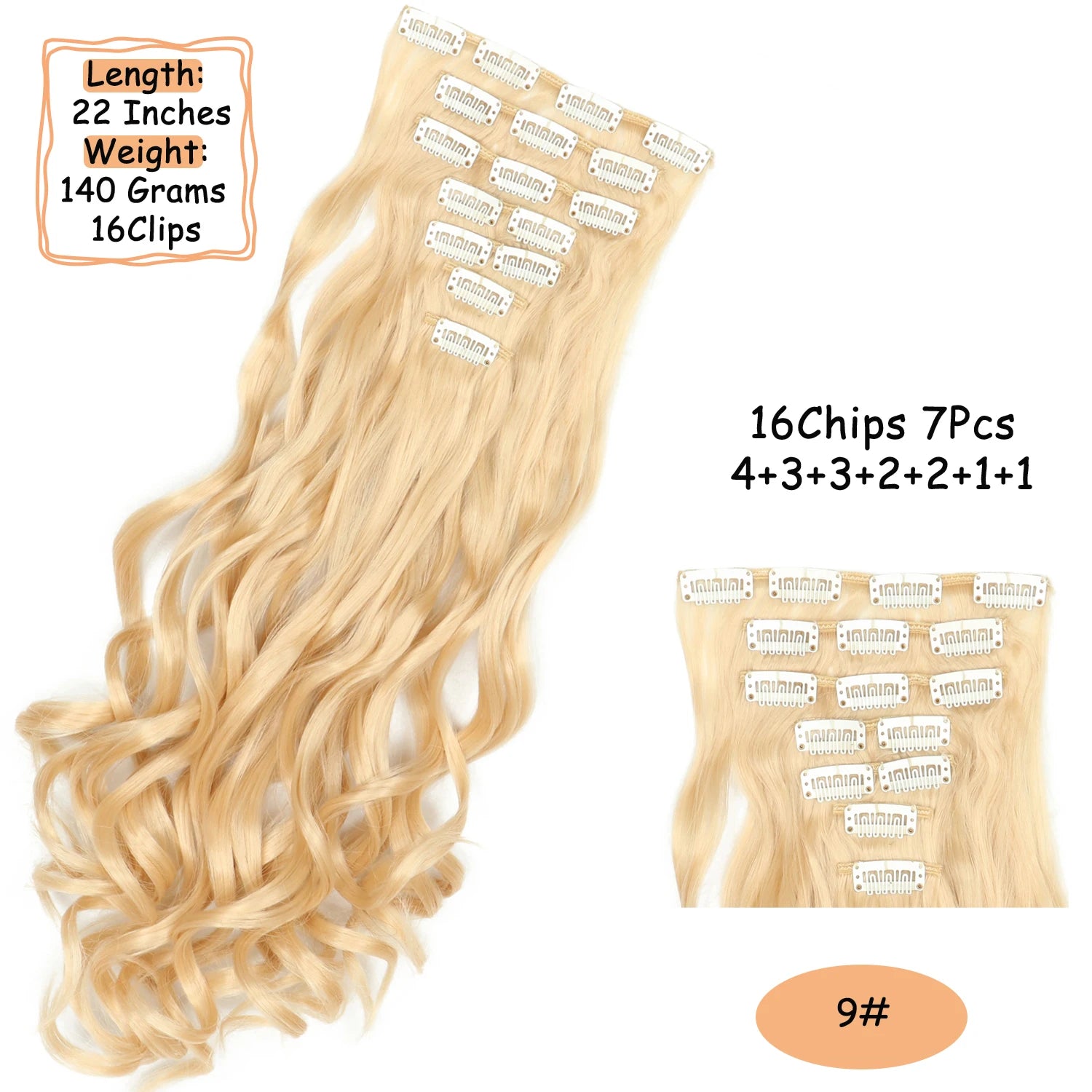 NICESY 16Clips Synthetic 24Inch Wig Long Curly Hair Hairpiece Heat Resistant Hair Extension and Accessories Clips In Ombre Black Brown Blond for Women Hair Style Wigs